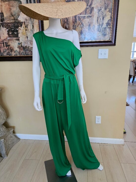 Anne Klein Pants - Anne Klein Womens Belted Jumpsuit, Green, Plus Size, 1X